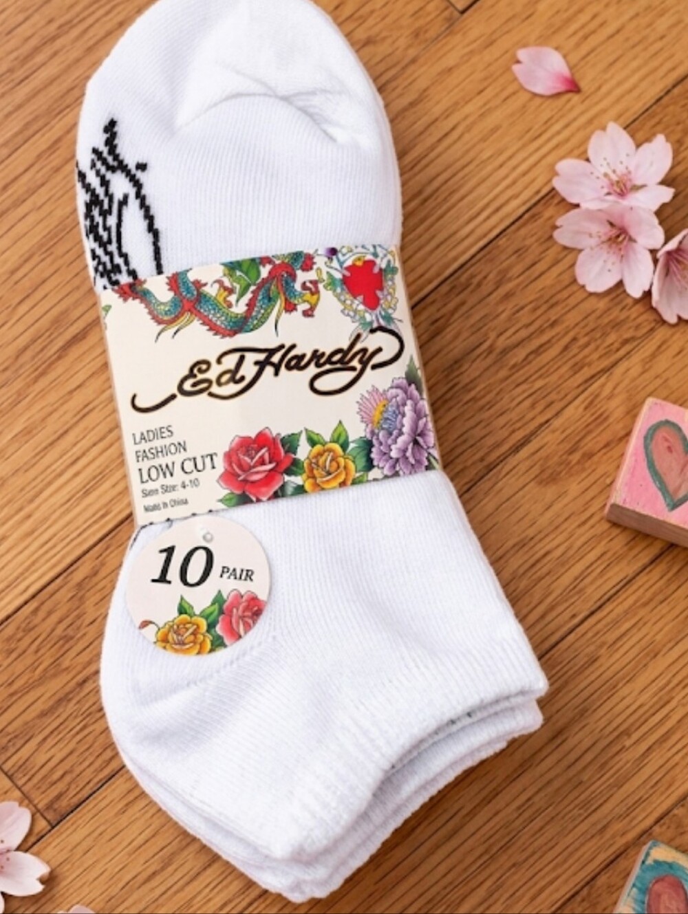 Ed Hardy White Low Cut Athletic Socks (10 Pairs), NIP